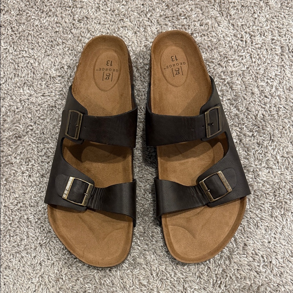 George Men's Sandals with Black Straps and Brown Footbed